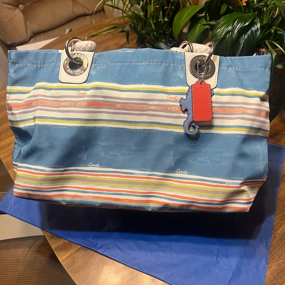 Coach Striped Blue Tote Bag